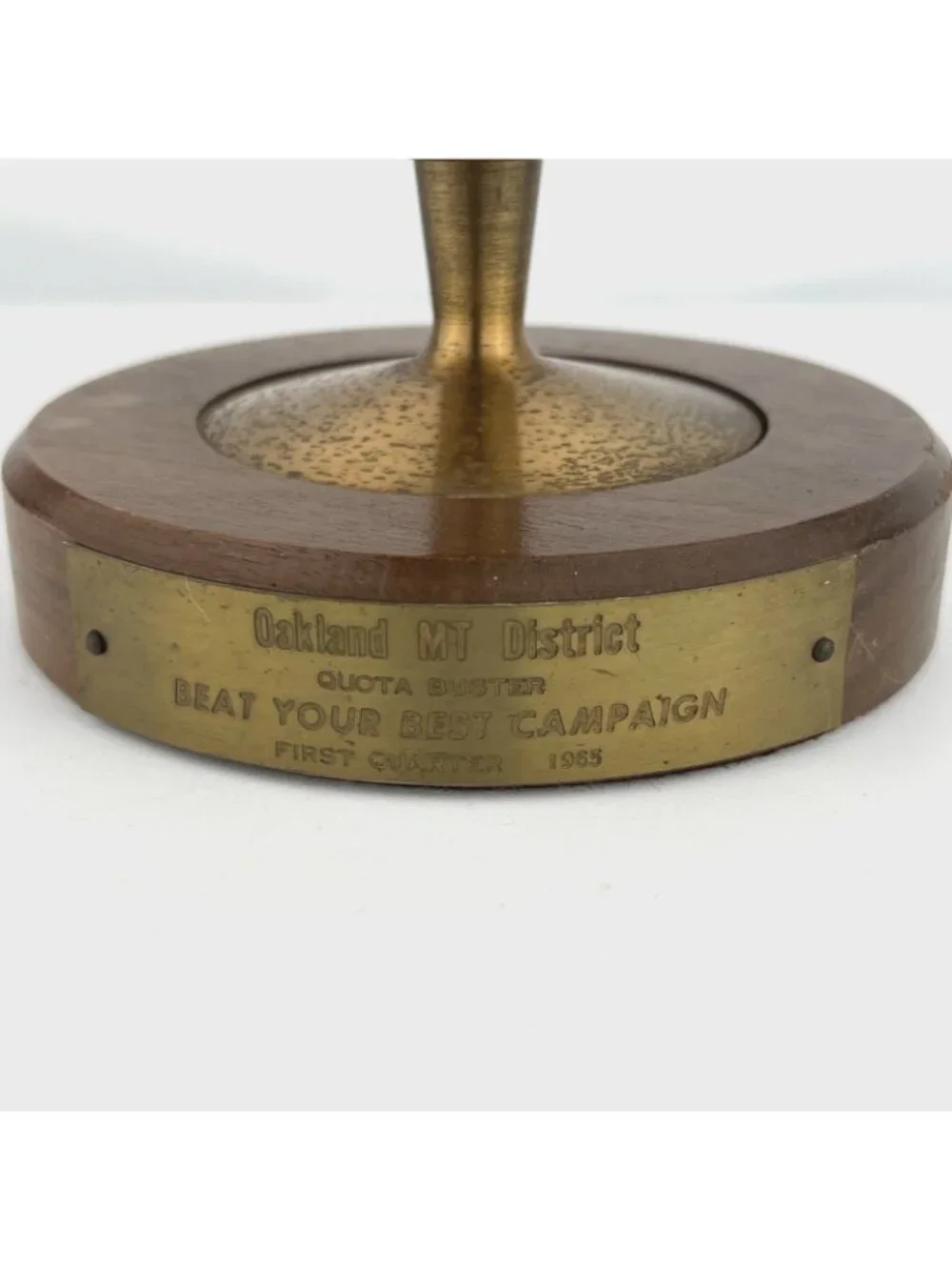 1965 MCM Lord Elgin Wood and Brass Pedestal Clock Weather Works Sales Award